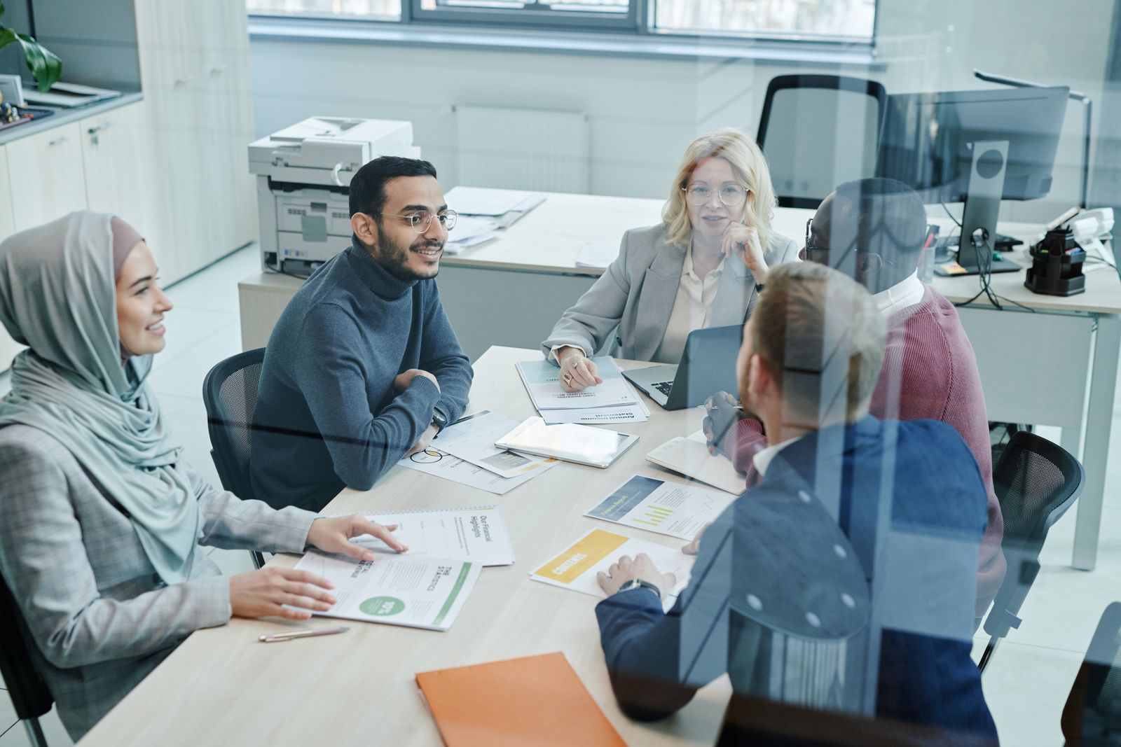 A team collaborating in a modern office