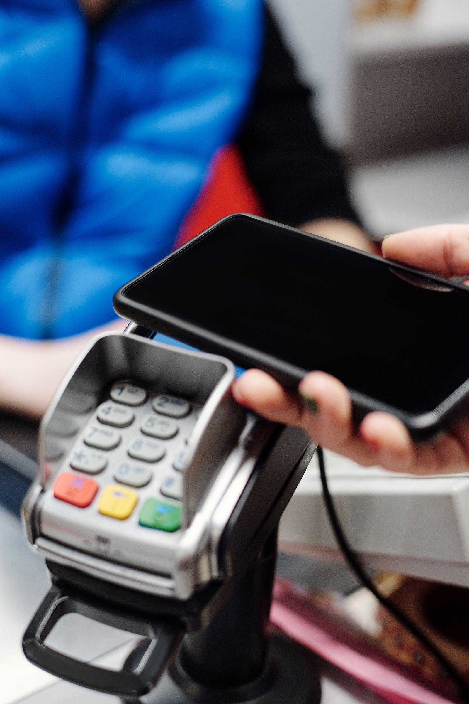 A contactless payment made with a smartphone at a card terminal