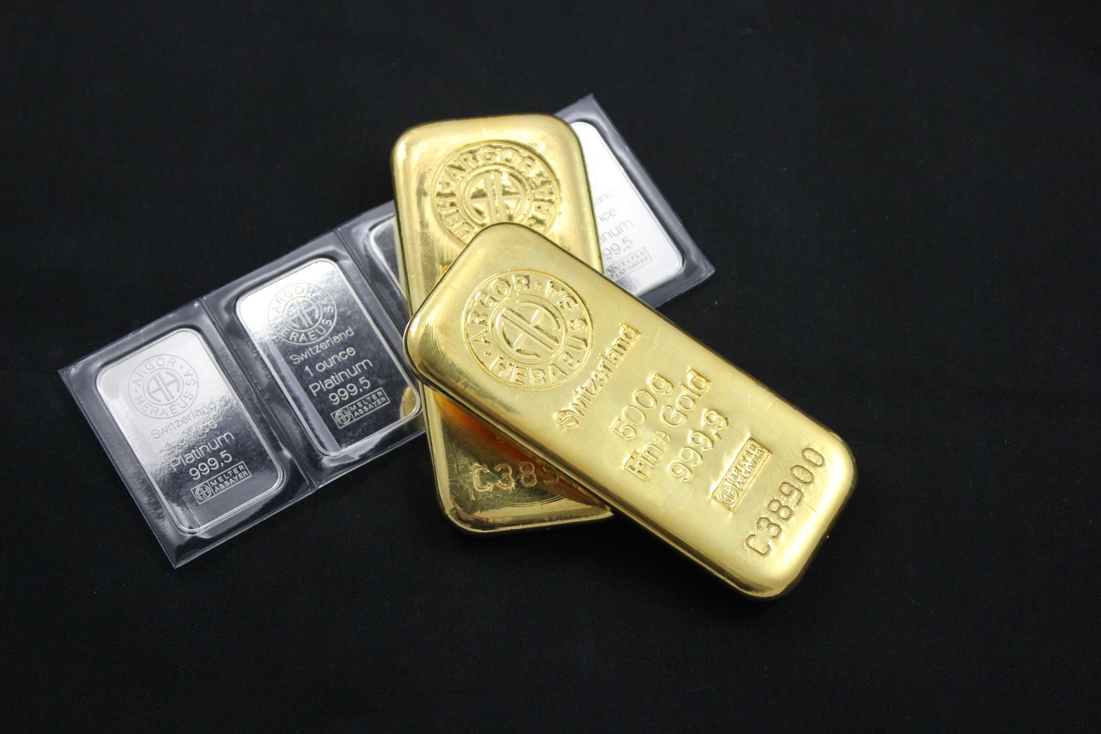 Stacked gold and platinum bars