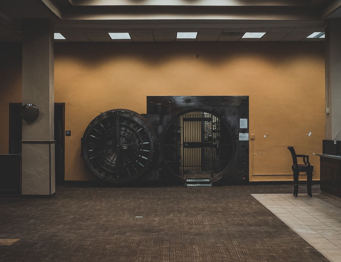 An open bank vault door